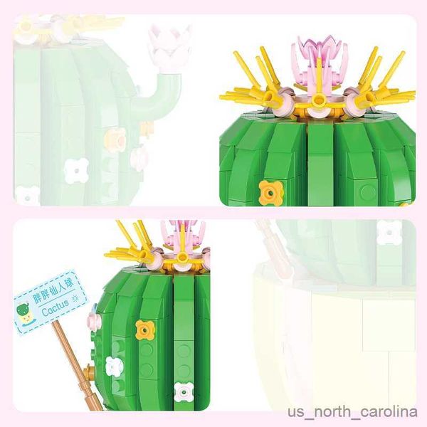 Bloques Cactus Flor Bloque de construcción Ladrillo Ramo eterno Modelo Asamblea Planta de plástico Decoración Juguete educativo para niños Regalo R230905