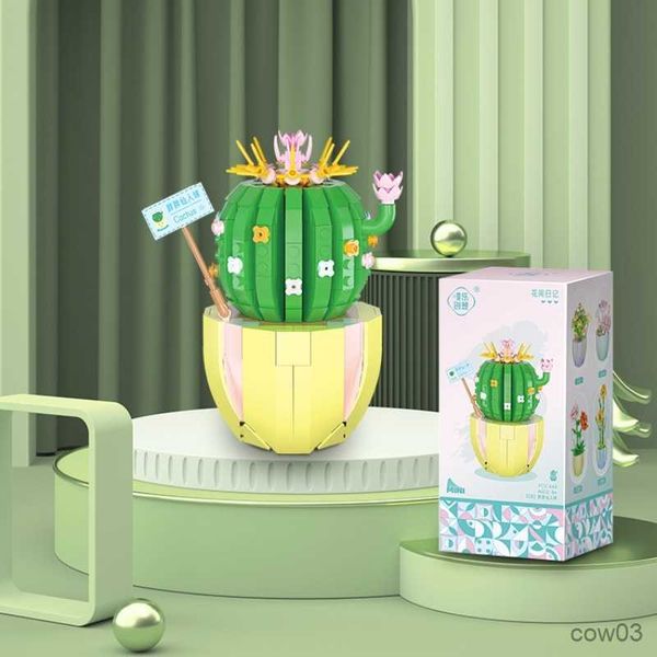 Bloques Flor de cactus Bloque de construcción Ladrillo Ramo eterno Modelo Montaje Planta de plástico Decoración Juguete educativo para niños Regalo R230720