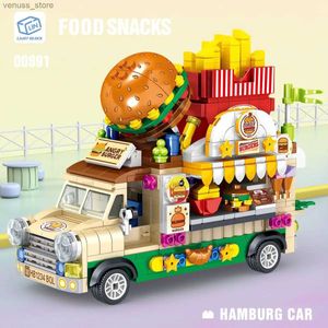 Blocs Bloc de construction de dessin animé voiture de mariage camion de hamburger de glace camion de nourriture Mini modèle créatif Puzzle bricolage assemblage jouet cadeau pour enfants R231208
