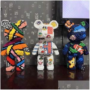 Blocks Cartoon Mini Love Violent Bear Bearbrick Colour Model With Light Building Block Micro Diamond Bricks Kids Toys Birthday Gift Dhda9