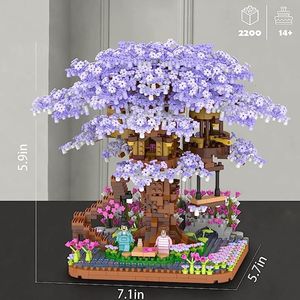 Blocs Fleurs de cerisier Arbre Maison Bâtiment Rue japonaise Violet Sakura Mini MOC Assemblage Brique Ami Jouets pour enfants 230826