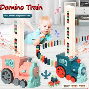 Blokken Kinderspeelgoed Domino Trein Elektrische Auto Kinderen Automatische Leggen Domino Set Baksteen Kits Games voor Jongens Gift y230907