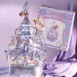 Blocs de Noël Crystal Tree Series Music Box Light Building City Santa Claus Décoration Briques Noël Enfants Jouets Cadeau 231114