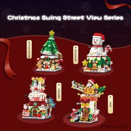 Blocs de construction de la série Streetview de noël, arbre de noël, traîneau, bonhomme de neige, gâteau, modèle de briques, Kit de jouets, cadeau de vacances pour enfants