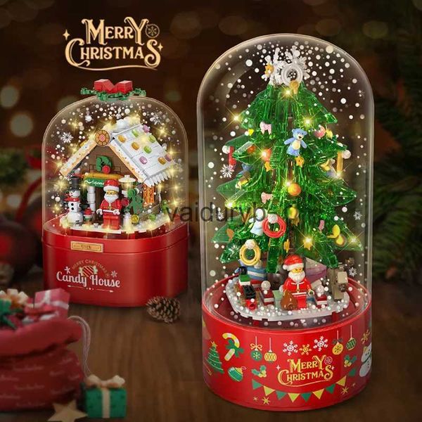 Bloques Caja de música con iluminación para árbol de Navidad con cubierta antipolvo, modelo de ensamblaje de bloques de construcción, decoración de escritorio creativa, regalos para niñosvaiduryb