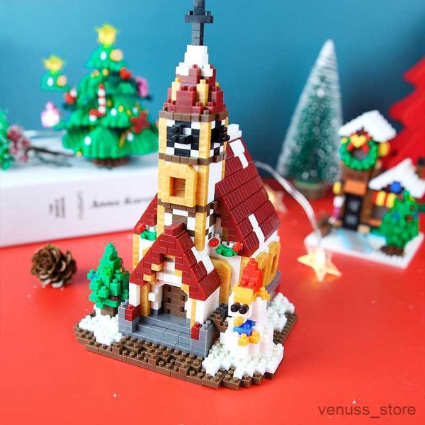 Bloques Árbol de Navidad Pueblo Iglesia Mini Micro Bloques Juegos de construcción Modelo Niños Juguetes Muñeco de nieve Paseo R230701