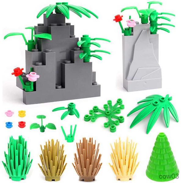 Blocs ville accessoire bricolage blocs de construction montagne militaire vert herbe fleur arbre plantes jouets pièces compatibles briques R230718