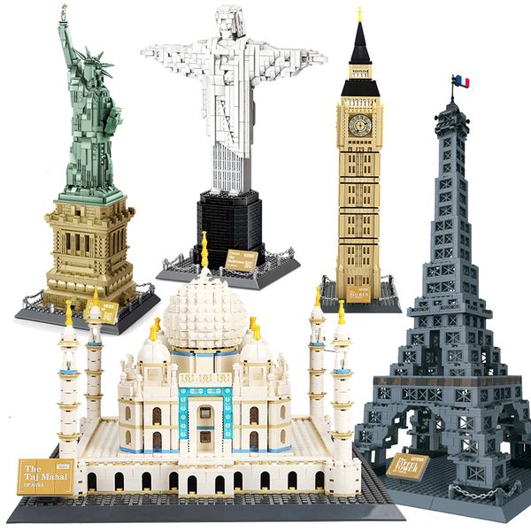 BLOCKS CITY Architecture Big Ben Eiffel Tower Paris Estruction World Famosos Statue Liberty America Taj Mahal Construction Toy Villa 230814