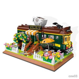 Blokken Stad Creatieve Street View Serie Trein Casual Coffee Shop Micro Bouwstenen Bricks Speelgoed Kerstcadeaus R230720