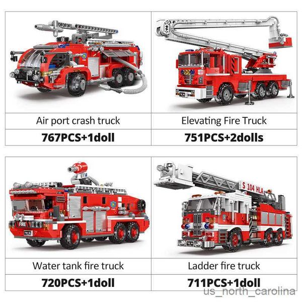 Bloques Ciudad Bombero Ingeniería de Rescate Bloques de Construcción Móvil Camión de Bomberos Modelo Niños Ensamblados Juguete Regalo R230907