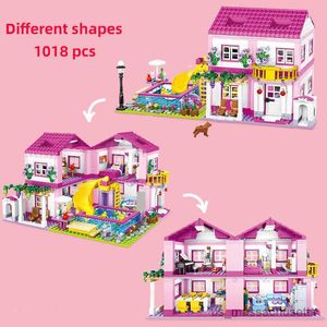 Blokkeert Stad Vrienden Sakura Flower Tree House Garden Street View Architecture Castle Model Bouwstenen Winkel Miniatuur Toys R230814