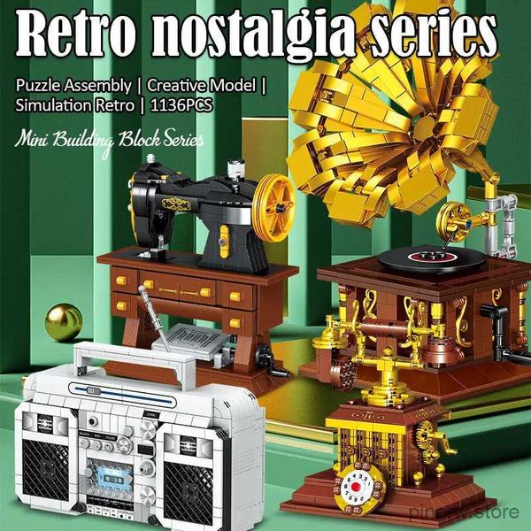 Bloques City Mini Retro muebles para el hogar máquina de coser modelo de teléfono bloques de construcción amigos fonógrafo ladrillos juguetes para niños regalos