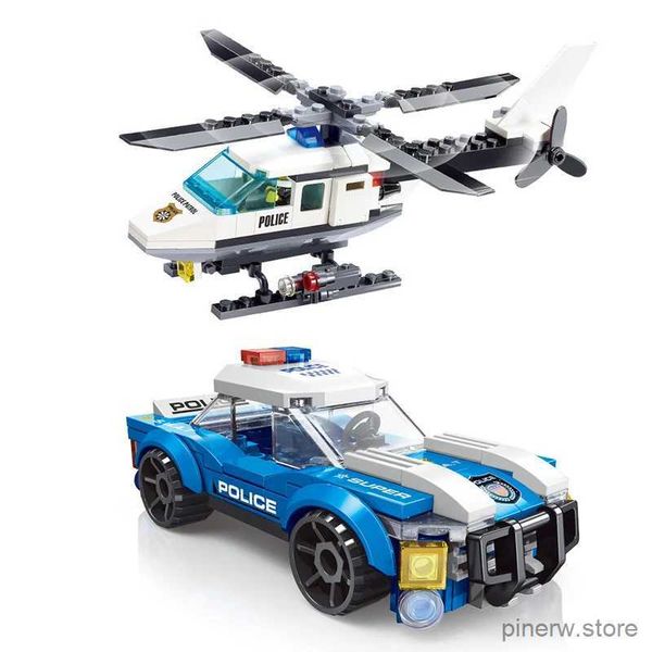 Bloques de ciudad, helicóptero policial, coche, avión, bloques de construcción, modelo de avión clásico, montar ladrillos, juguete educativo para niños, regalos