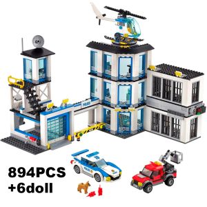 Blocks City Police Station Guard Building Blocs 60141 Helicopter Car Swat Prison figures Bricks Educational Toys Gift for Children Boy