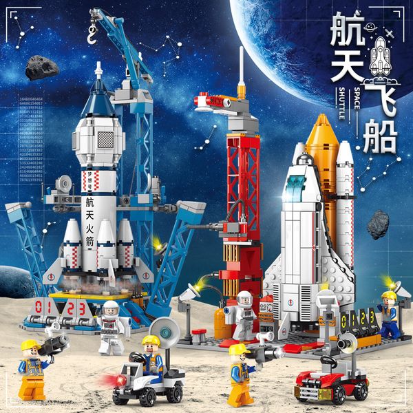 Blocs City Station spatiale bâtiment fusée aérospatiale navette astronaute figure bloc MOC briques ensemble enfants jouets cadeau de noël 230105