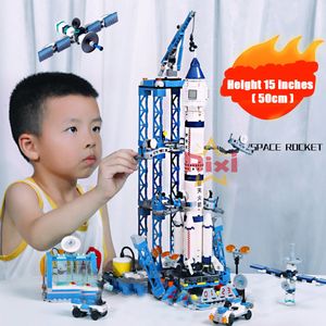 Bloques de construcción de nave espacial de ciudad, cohete aeroespacial, transbordador central, satélite, astronauta, juego de ladrillos MOC, juguetes para niños, regalos 230523