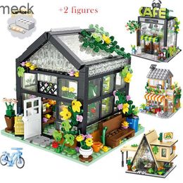 Blocs City Street View Flower Coffee Shop MOC Building Blocks Set Camping Tent Model Architecture Figures DIY Brick Toys for Kids Gift