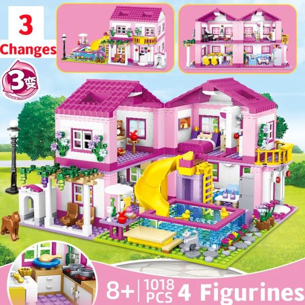 Blocks City Street View House Holiday Holiday Villa Castle Building Bloum Série Girls Series Piscine Bricks Bricks Assemblé Toys Kids Gift