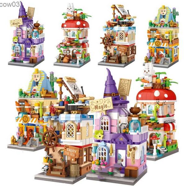 Bloques City Street View Mini bloques de construcción Casa de setas de dibujos animados Casa mágica Castillo 3D Modelo ensamblado Ladrillo DIY Niños Juguete Regalos R231020