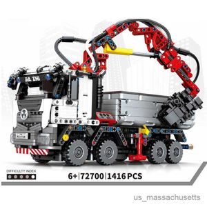 Blokkeert Stad Technische vrachtwagen Bouwstenen Farm Harvester Tractor Towing Truck Van Wagon Vehicle Dorp Moc Diy Construction Toys R230817