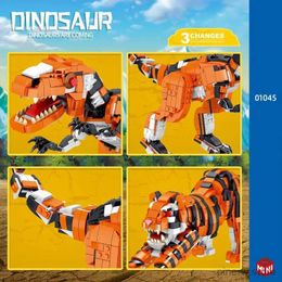 Blocs Ville Zoo Animaux Mini Bloc Jurassique Dinosaures Construction Brique 3 Changements Tyrannosaure Rex Tigre Requin Jouet Éducatif Pour Cadeaux