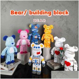 Blocos Cor Net Vermelho Amor Violento Urso Série Montar Bloco de Construção Modelo de Brinquedo Tijolos com Conjunto de Iluminação Anti Brinquedos para Crianças Presente Dro Dhjus