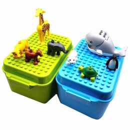 Blokken compatibele grote dieren met opbergdoos Basisplaat Cover Holle bakstenen Zoo Monkey Whale for Kids Montessori Diy Toys 230322