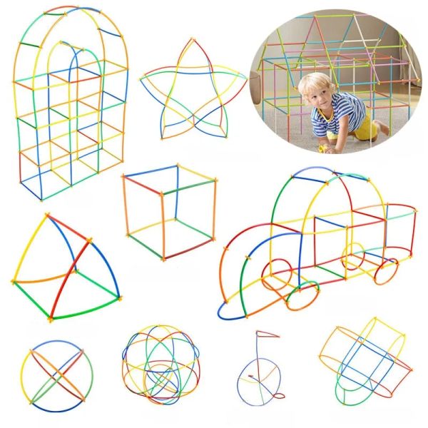 Blocks Construction Toys Paille Toys Plastique Intérieur Toys Outdoor Blocs Buildings Geometric Shape Toys Montessori Educational Playing Toy