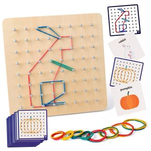 Blocs Coogam jouets en bois géoboard bloc manipulateur mathématique 30 pièces cartes à motifs géo conseil avec élastiques tige puzzle pour enfants 230210