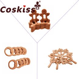 Blokkeert Coskiss 10stcs Food Grade Beech houten tandenthera voor kinderen voor kinderen kinderen speelgoed diy maken ringen ringen bijzitten