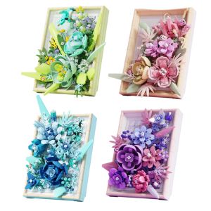 Blocks Creative 3D Rose Bundle Eternal Flower Frames Blocs Buildings Backtop Decoration Puzzle Toys for Childre Girls Holiday Gifts