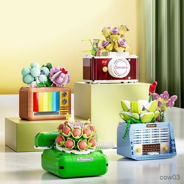 Blocs créatifs et intéressants meubles anciens plante succulente décoration de table blocs de construction briques jouets cadeaux R230720