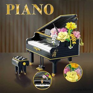 Blocs Créatif noir Piano Rose Rose Bouquet modèle blocs de Construction instrument de musique Construction briques ensemble jouets enfants adulte cadeau