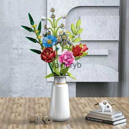 Blöcke Kreative Bausteine Blume Romantischer Rosenstrauß 3D-Simulationsblumenmodell Ziegel Kinderspielzeug zum Senden von Geschenken an die Freundin vaiduryb