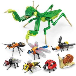 Blokkeert creatieve bouwstenen insectenmodellen bijen libellen mieren biddende mantis childrens assemblage speelgoed interessante dierendecoratie geschenken wx