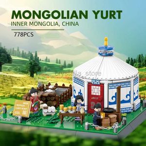 Blokken Creatieve China Culturele architectonische scène Grasland Mongoolse Yurt Bouwsteenfiguren Baksteenmodel Speelgoedcollectie Voor geschenken 240120