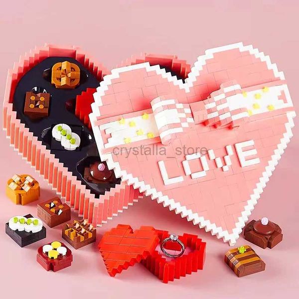 Blocs Chocolats créatifs Micro diamant bloc amant coeur nanobricks boîte-cadeau briques de construction modèle jouets pour filles Valentines cadeaux 240120