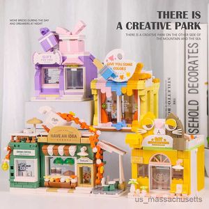 Blocs Creative City Street View Store Architecture Puppy Cafe Blocs Buildings Blocs Candy Gift Shop Model Asemble B Toys Girl Kid Gift R230817