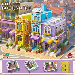 Blocks Creative Coffee Liberstore Cuban Hotel City Mini Art Street View avec assemblage illuminé Puzzle Toys Gifts for Children and Girls H240521