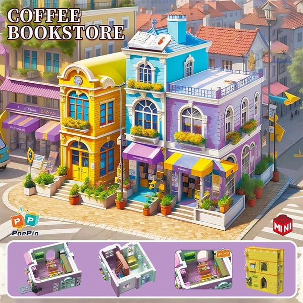Bloqueos Coffe de café Creative Coffee Ciudad cubana Mini Art Street View con juguetes de rompecabezas de ensamblaje iluminado Regalos para niños y niñas H240521