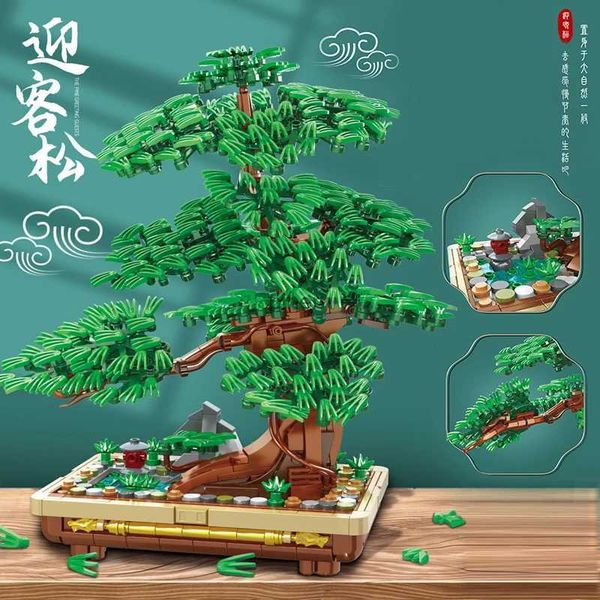 Bloques Ideas creativas de expertos Ciudad El pino Saludo a los invitados Árbol Bonsai Plantas en maceta Modelo Bloques de construcción Ladrillos Juguetes para regalo de niños