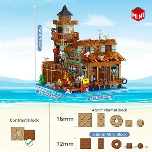 Blocs Créatif maison de pêche Village magasin vue sur la rue ensemble bois bord de mer cabine appartement Mini blocs de construction figurines jouet pour enfant cadeau