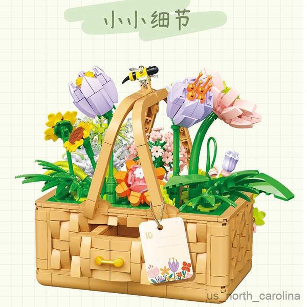 Blocs série de fleurs créatives, panier de fleurs de soleil d'été, ornements décoratifs, blocs de construction, jouets cadeaux R230905