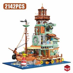Bloques Creative Harbor Hotel Old Fishing House Model Building Street View Boot Boot Boot Boot Boats con mini ladrillos ligeros Juguetes H240521