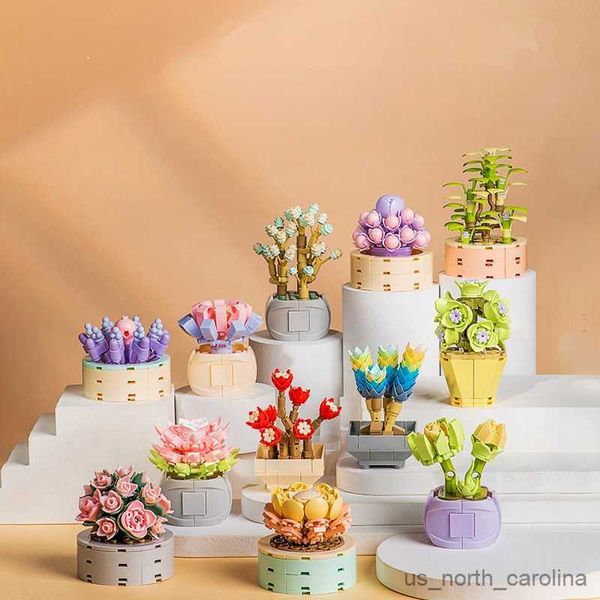 Bloques Ideas creativas flores suculentas árbol de tulipán bloques de construcción juguetes para niños regalos flor colorida R230907