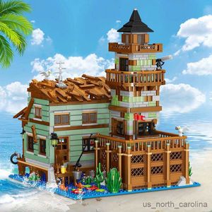 Bloques creative micro pescador cabaña muelle casa de madera modelo bloques de construcción de la calle pueblo ensamblar el regalo del niño del juguete R230907