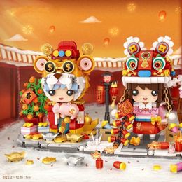 Blokken Creatieve Mini Blok Traditie Chinees Nieuwjaar Jongen En Meisje Figuren Tijger Leeuwendans Bouwsteen Grote Hoofd Speelgoed collectie 240120
