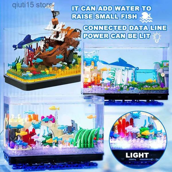 Blocs Creative Mini Aquarium Aquarium algues biologie navire modèle de construction Kits naufrage bricolage Fishbowl avec LED briques lumineuses jouet cadeau