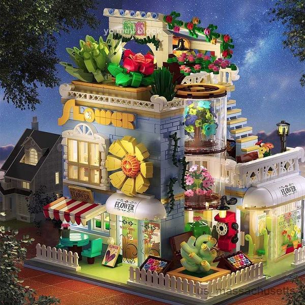 Blocks Creative Mini Succulent Flower Shop Streetview Building Bloum House House Architecture Brick Decor Puzzle Toy for Kids Gift R230814