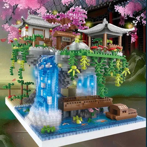 Blocs Creative Peach Blossom Pool Cherry Blossom Castle Tree House Paysage Collection Ville Brimelle Modèle Bâtiment Building Blocs Toys et Cadeaux pour adultes WX